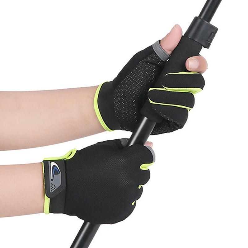 Luvas de pesca femininas corte de dois dedos masculino touchscreen pesca antiderrapante à prova de sol respirável ciclismo luvas de fitness