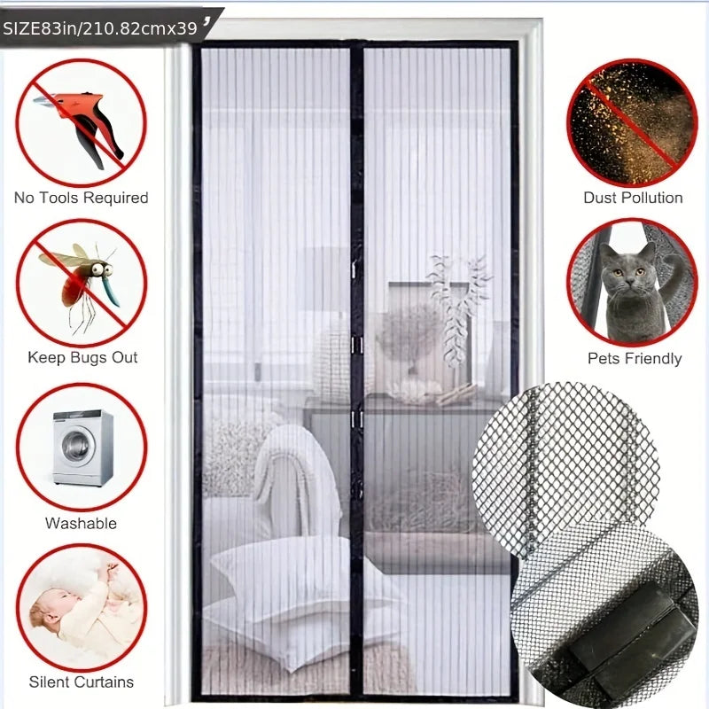Rede mosquiteira para cortina, malha magnética para porta, rede contra mosquitos e mosquitos, com ímãs na tela de malha da porta, fechamento automático