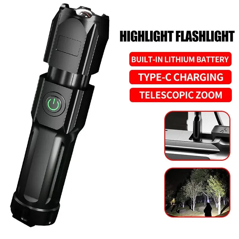 Poderosa lanterna led 100000 lúmen lanternas táticas recarregável usb 18650 zoom à prova dwaterproof água pesca caça lanterna led