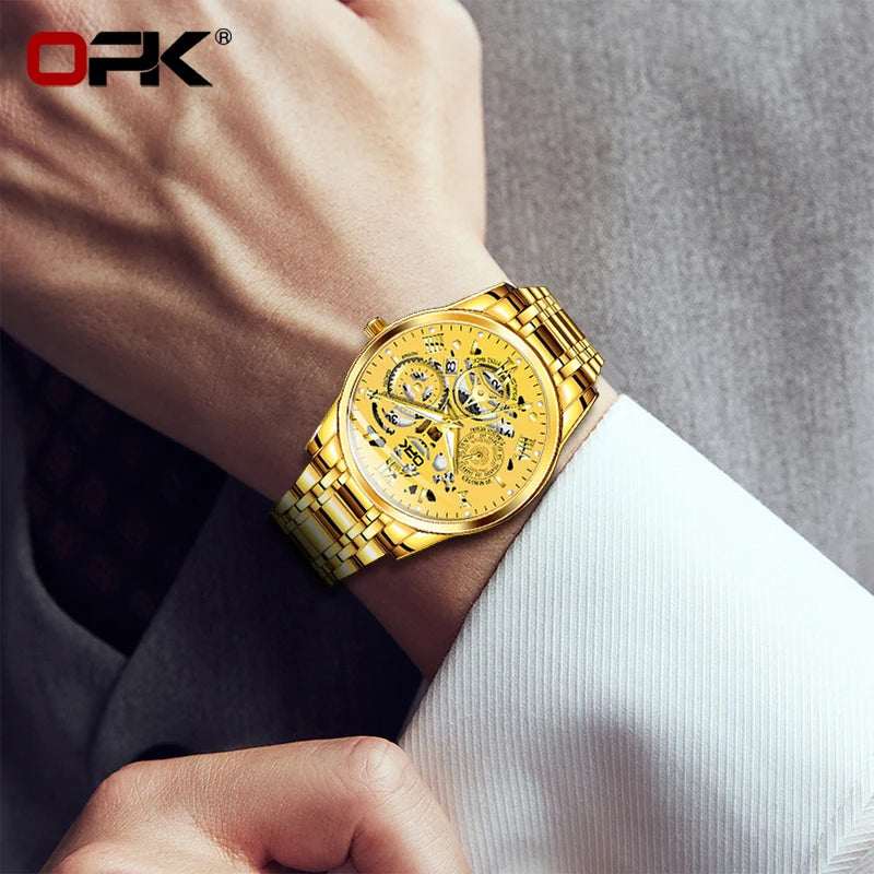 Relógio masculino OPK8135, pulseira de aço com brilho noturno à prova d'água