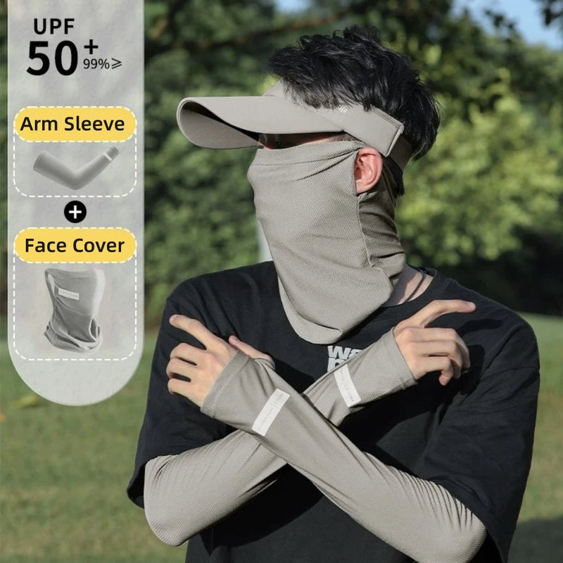 Protetor solar de verão, máscara de manga de seda gelo, anti-uv, resfriamento, respirável, muff, acampamento ao ar livre, manga de braço, corrida, ciclismo, cachecol fack