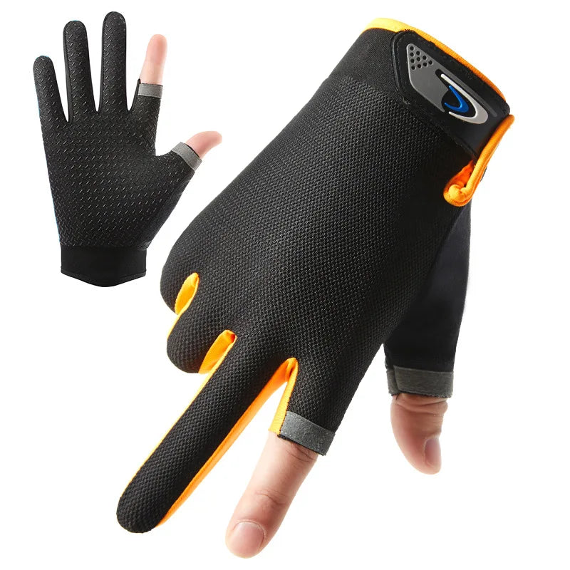 Luvas de pesca femininas corte de dois dedos masculino touchscreen pesca antiderrapante à prova de sol respirável ciclismo luvas de fitness