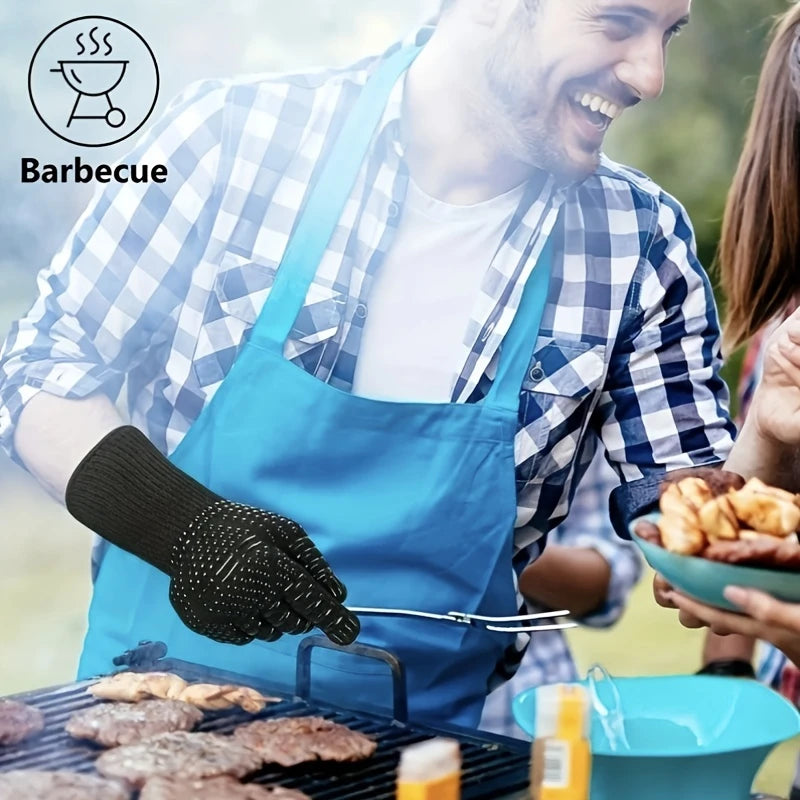 Luvas para churrasco, resistência a altas temperaturas, forno, 500 800 graus, à prova de fogo, churrasco, isolamento térmico, luvas de micro-ondas