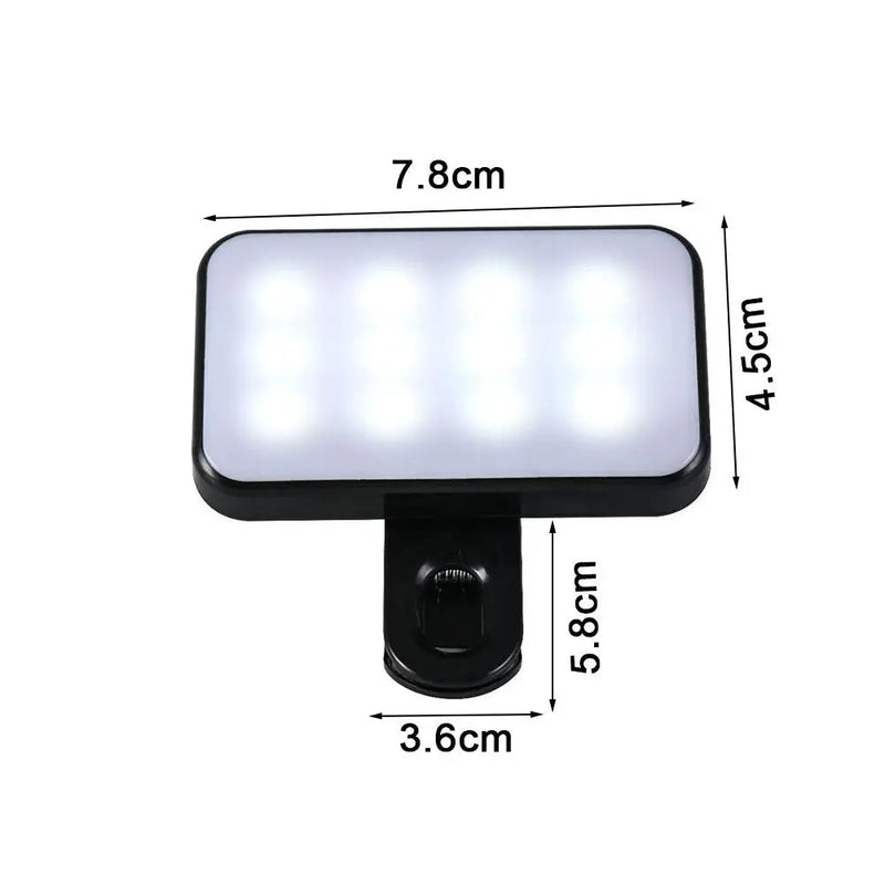 Mini luz de preenchimento portátil para selfie, recarregável, 3 modos de brilho ajustável, clipe para celular, maquiagem, computador, luz de preenchimento