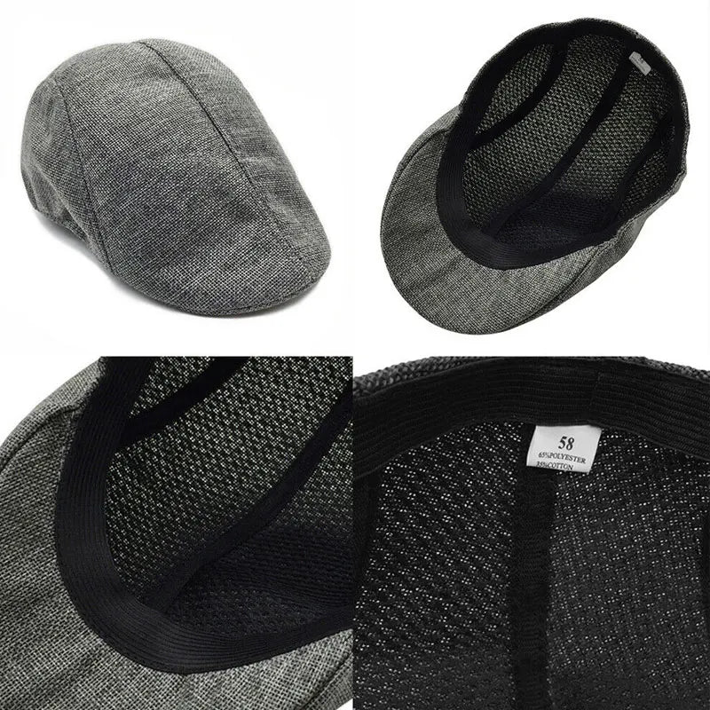 Boina masculina de linho com pico, boné de jornal ajustável, respirável, vintage, cor sólida, hera, bico de patinho, boinas para mulherer