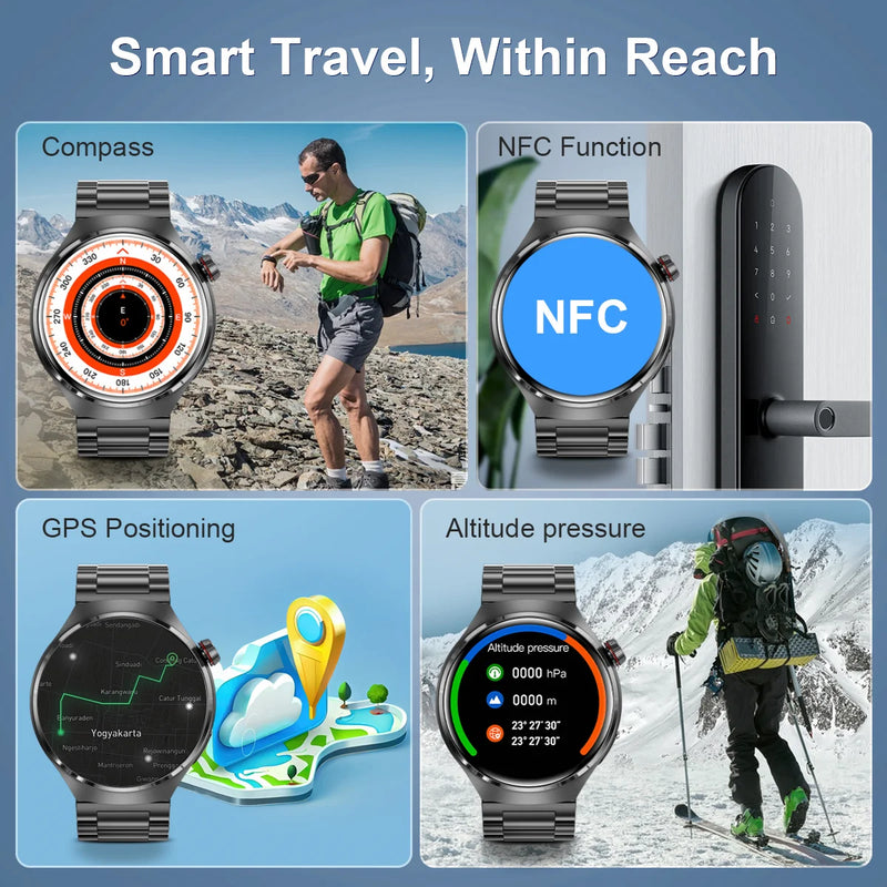 Relógio inteligente masculino relógio 4 pro amoled tela hd bluetooth chamada gps nfc freqüência cardíaca à prova dwaterproof água smartwatch 2024 novo