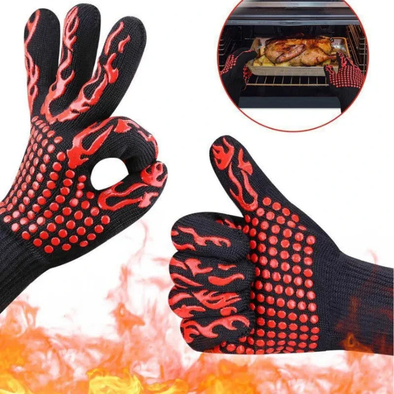 Luvas para churrasco, resistência a altas temperaturas, forno, 500 800 graus, à prova de fogo, churrasco, isolamento térmico, luvas de micro-ondas
