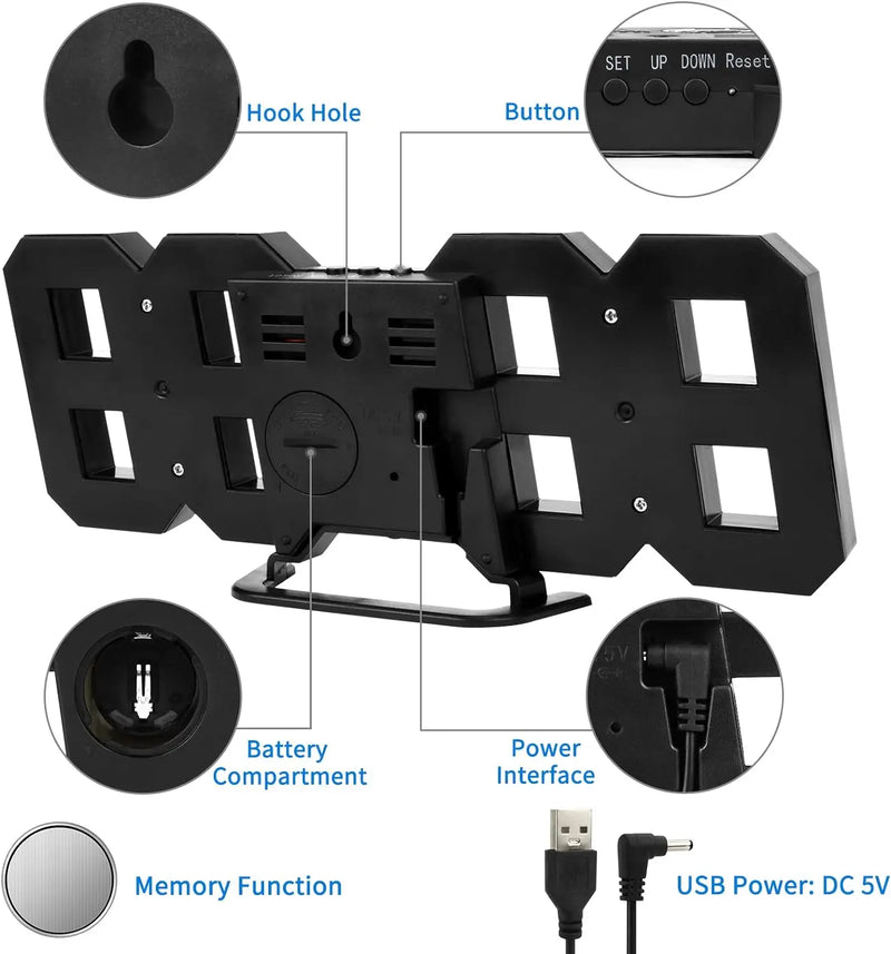 Relógio digital luminoso moda relógio de parede multifuncional criativo usb plug in relógio eletrônico decoração para casa