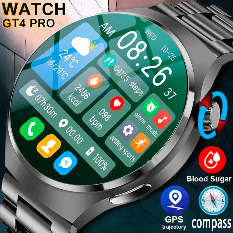 Relógio inteligente masculino relógio 4 pro amoled tela hd bluetooth chamada gps nfc freqüência cardíaca à prova dwaterproof água smartwatch 2024 novo