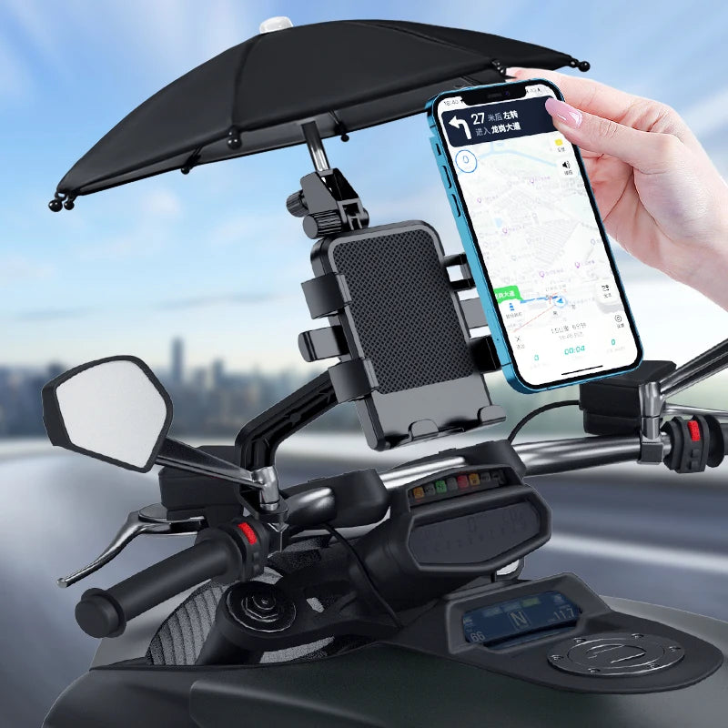 Suporte de celular para motocicleta e guarda-chuva, à prova de chuva, para bicicleta, scooter, ao ar livre, clipe de telefone, montagem no guidão, para iphone