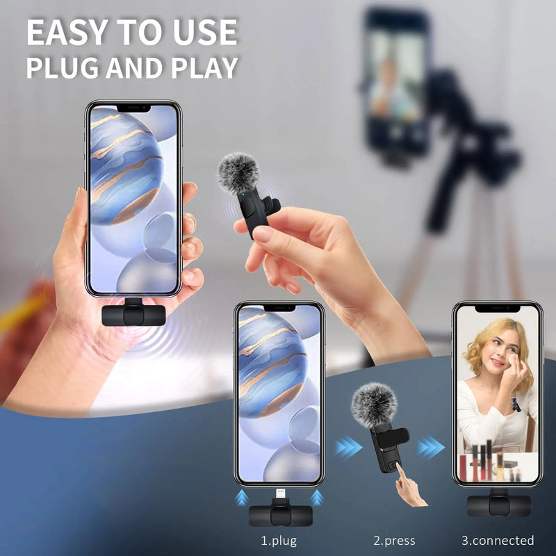 Microfone de lapela sem fio, gravação de áudio e vídeo, mini microfone para iphone, android, laptop, jogos ao vivo, microfone para celular