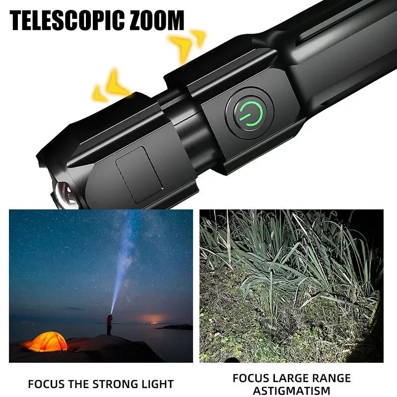 Poderosa lanterna led 100000 lúmen lanternas táticas recarregável usb 18650 zoom à prova dwaterproof água pesca caça lanterna led