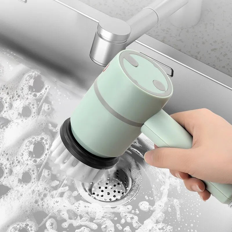 Escova de limpeza elétrica 4 em 1, multifuncional, pano de limpeza, uso doméstico, automático, carregamento usb, cozinha, banheiro