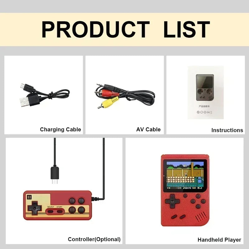 Mini console de videogame portátil de 8 bits e 3,0 polegadas LCD colorido para crianças com 500 jogos integrados
