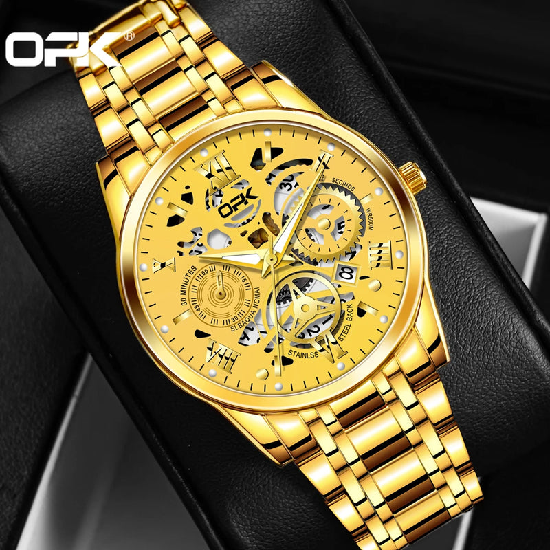 Relógio masculino OPK8135, pulseira de aço com brilho noturno à prova d'água