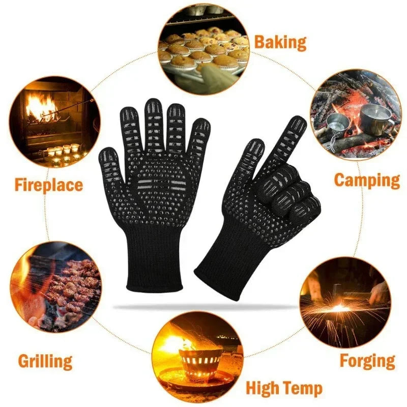 Luvas para churrasco, resistência a altas temperaturas, forno, 500 800 graus, à prova de fogo, churrasco, isolamento térmico, luvas de micro-ondas