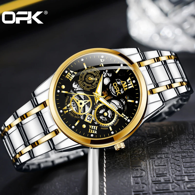 Relógio masculino OPK8135, pulseira de aço com brilho noturno à prova d'água