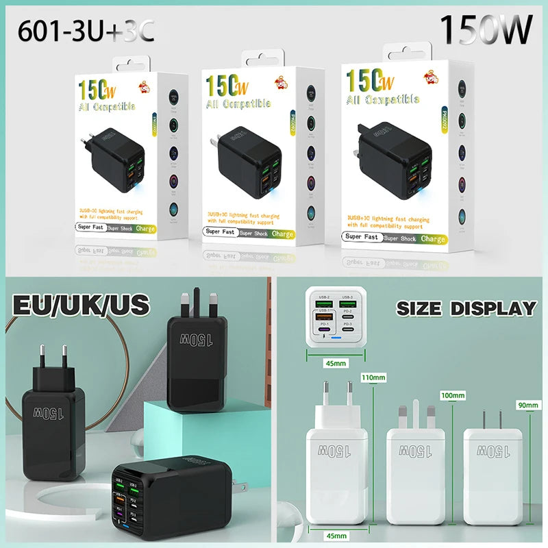 Carregador rápido USB tipo C PD 6A Cabo de carregamento rápido Adaptador de carga rápida 3.0 para celulares iPhone Samsung Oneplus