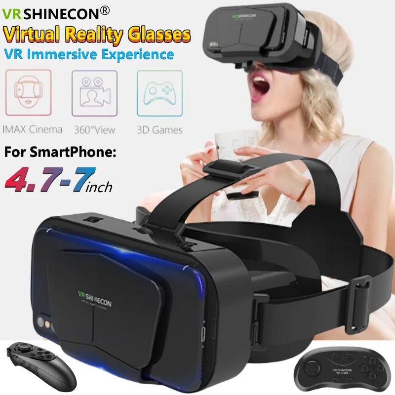Óculos de realidade virtual com tela, google caixa de papelão, capacete vr para telefone de 4.7 a 7 polegadas, suporte para controle de jogo