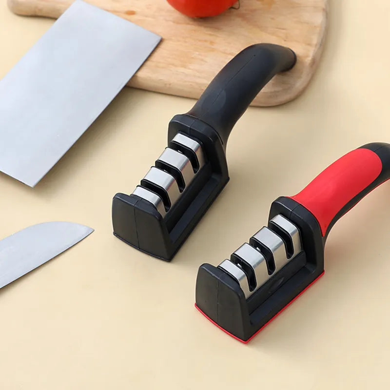 Afiador de faca portátil multifuncional, tipo 3 estágios, ferramenta de afiação rápida com base antiderrapante, acessórios para facas de cozinha
