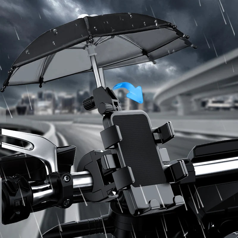 Suporte de celular para motocicleta e guarda-chuva, à prova de chuva, para bicicleta, scooter, ao ar livre, clipe de telefone, montagem no guidão, para iphone