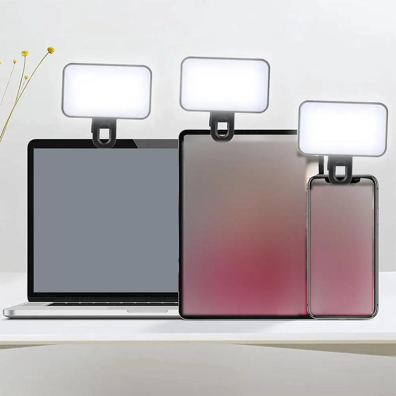 Mini luz de preenchimento portátil para selfie, recarregável, 3 modos de brilho ajustável, clipe para celular, maquiagem, computador, luz de preenchimento